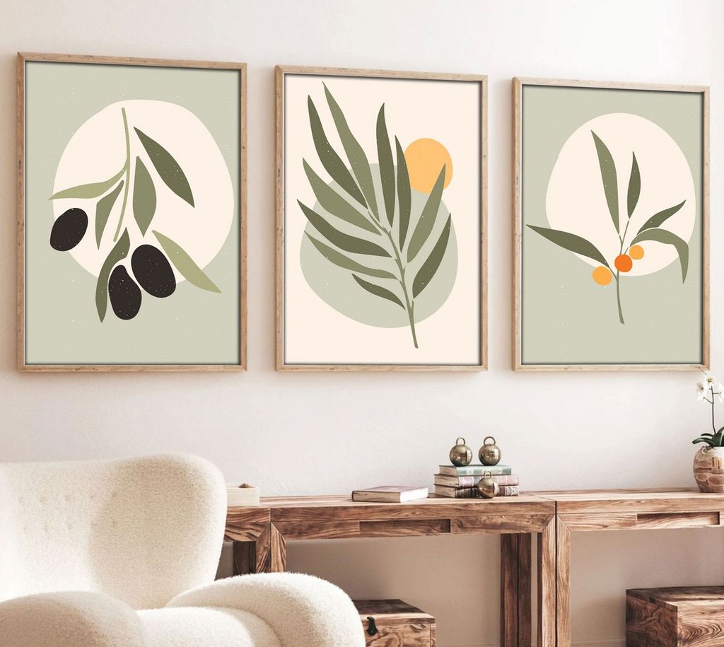 Falikép szett, 3 db, növények, zöld, 50x70 cm - TRIO - Butopêa akciós termékkép 1